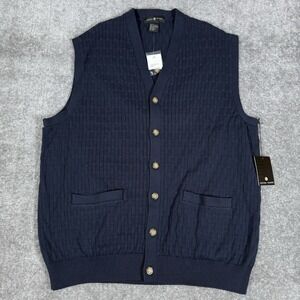 NWT‎ Cotton Traders Sweater Vest Men's Large Blue Basket Weave Eclectic Grandpa